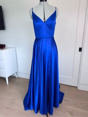Royal Blue Satin V-Neck Maxi Gown